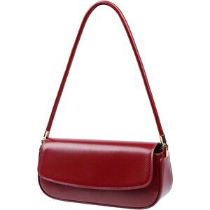 Women’s Mini Wine-Red Leather Shoulder Bags Versatile Handbags with Magnetic Clo